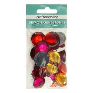 Crafters Choice Sew On Rhinestone Gems Mixed Pack Red, Yellow & Hot Pink