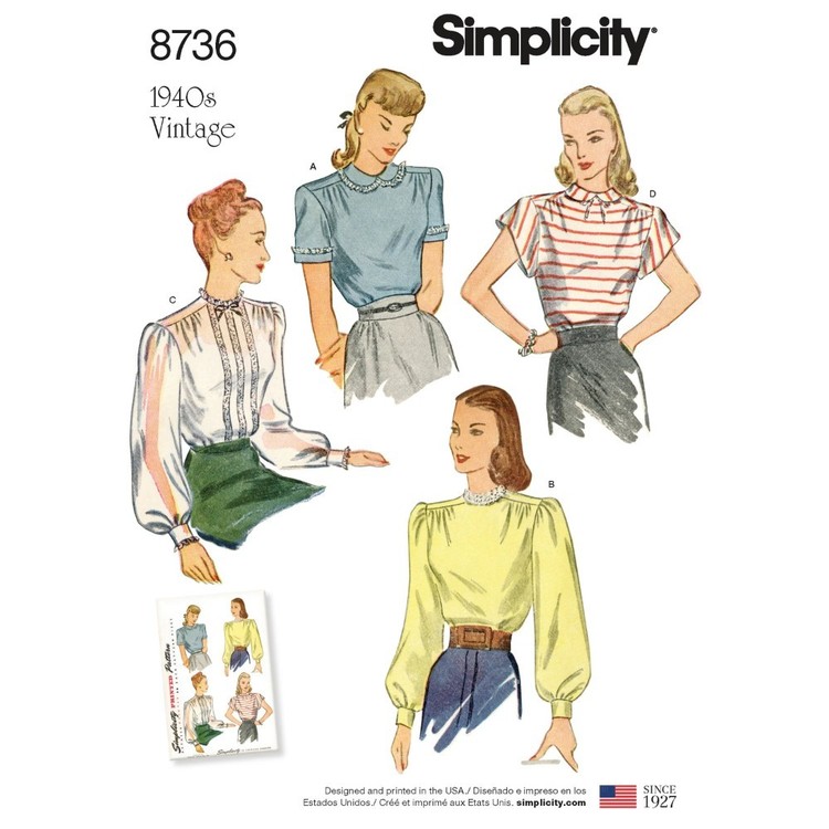 Simplicity Pattern 8736 Misses' Vintage Blouses