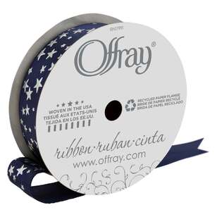 Offray Confetti Stars Single Faced Satin Ribbon Blue 22 mm x 2.7 m