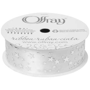 Offray Confetti Stars Single Faced Satin Ribbon White 22 mm x 2.7 m