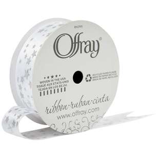 Offray Confetti Stars Single Faced Satin Ribbon White 22 mm x 2.7 m