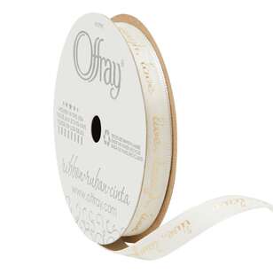Offray Live Laugh Love Ribbon Antique White & Gold 9 mm x 2.7 m