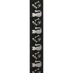 Offray Kitty Cats Single Faced Satin Ribbon Black & Silver 22 mm x 2.7 m