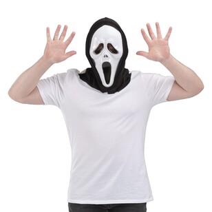 Spooky Hollow Scream Mask With Hood White
