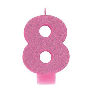 Amscan No. 8 Pink Glitter Numeral Candle Pink