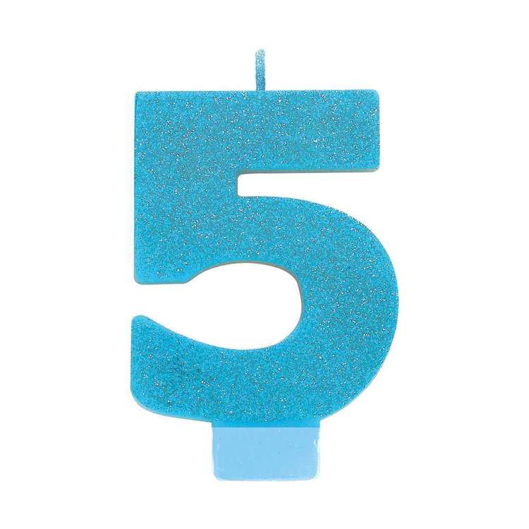 Amscan No. 5 Blue Glitter Numeral Candle Blue