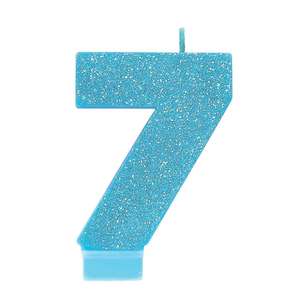 Amscan No. 7 Blue Glitter Numeral Candle Blue