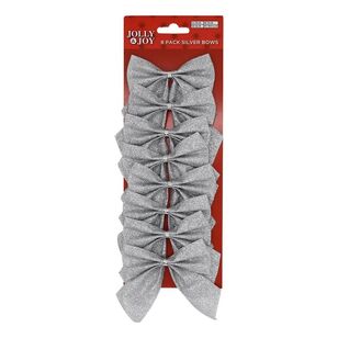 Jolly & Joy Celebrate Mini Bows 8 Pack Silver Glitter