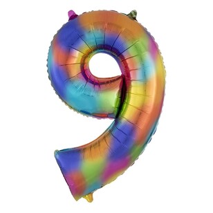 Rainbow Splash Number 9 Foil Balloon Rainbow