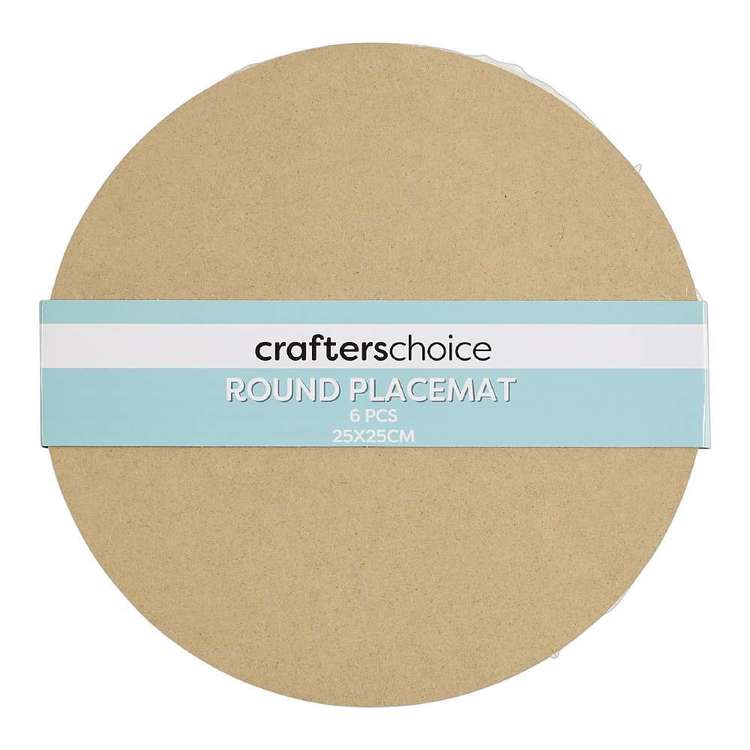 Crafters Choice Round MDF Placemat Square 6 Pack Natural 25 cm