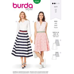 Burda Style Pattern 6342 Misses' Side Pleat Skirt 8 - 18