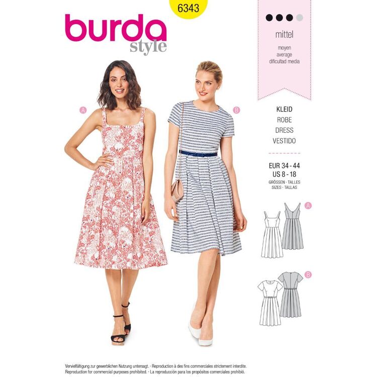 Burda Sewing Pattern 6343 Misses' Dress White 8 - 18