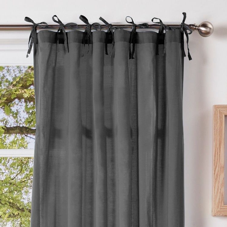 Mode Home Coastal Tie Top Sheer Curtains Charcoal