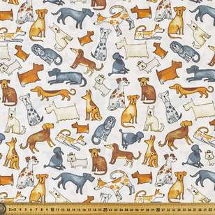 Lotsa Dogs Printed 112 cm Cotton Poplin Fabric White 112 cm