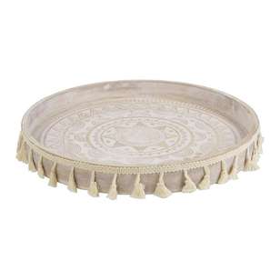 Ombre Home Boho Bloom Tray With Tassels Natural 36 cm