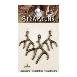 Steampunk Metallic Antler Charm 3 Pavk Antique Gold
