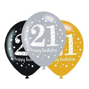 Amscan Sparkling Celebration 21st Latex Balloons 6 Pack Multicoloured 30 cm