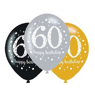 Amscan Sparkling Celebration 60th Latex Balloons 6 Pack Multicoloured 30 cm
