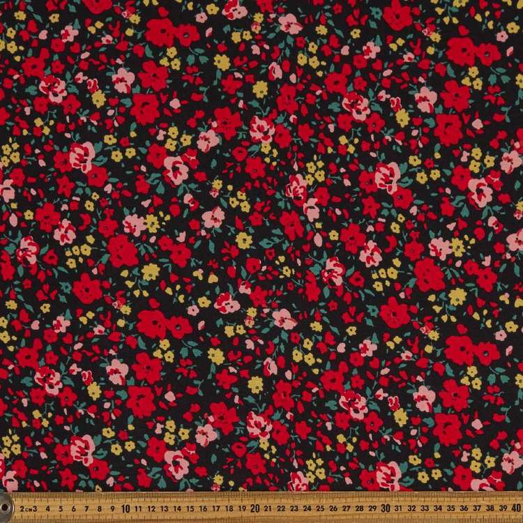 Ditzy Daisy Printed 148 cm Rayon Knit Fabric Red