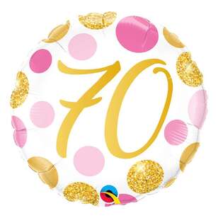 Qualatex 70th Dots Round Foil Balloon Pink & Gold 18 Inches