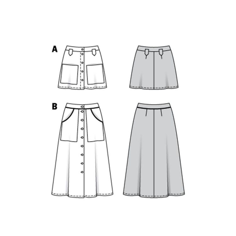 Burda Style Pattern 6252 Misses' Skirts, Front Fastening, Mini or Midi ...