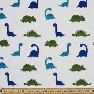 Dino Printed 145 cm French Fleecy Polar Fleece Fabric Green & Blue 145 cm