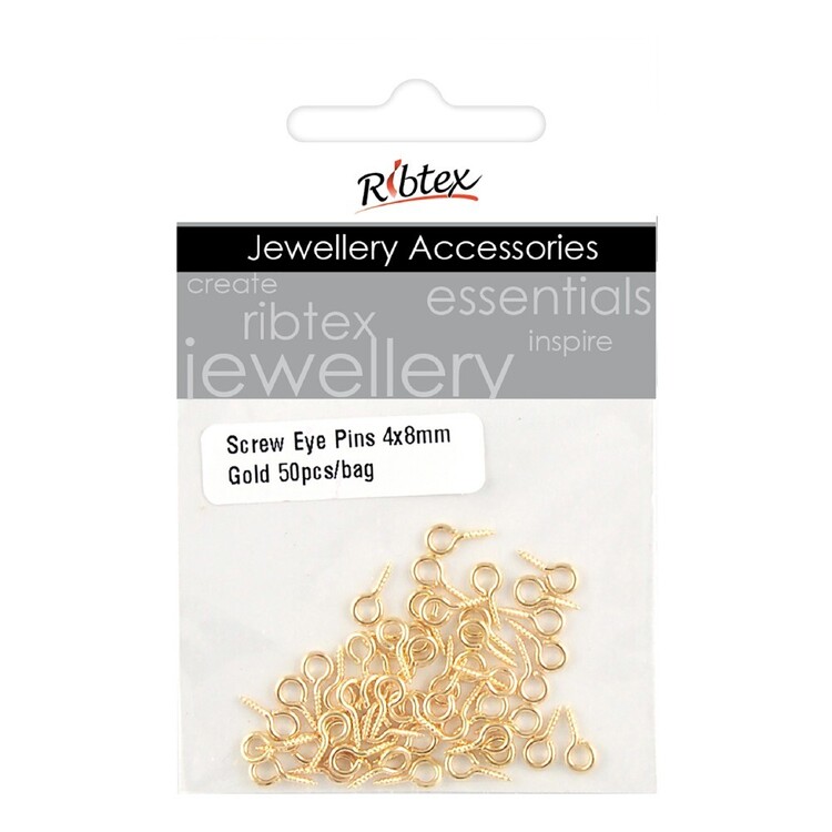 Ribtex Jewellery Findings Screw In Eye Loop 50 Pack Gold