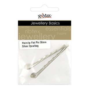 Ribtex Jewellery Stringing Metal Hairclip Flat Pin 2 Pack Silver 14 x 12 mm