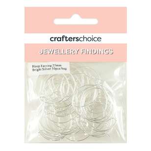Crafters Choice Hoop Earring 50 Pack Bright Silver 25 mm