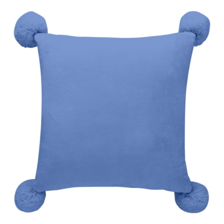 Pom Pom Cushion 45x45 cm, Blue