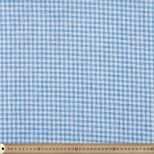 Gingham Check Printed 145 cm Polando Easy Care Linen Feel Fabric Blue 145 cm