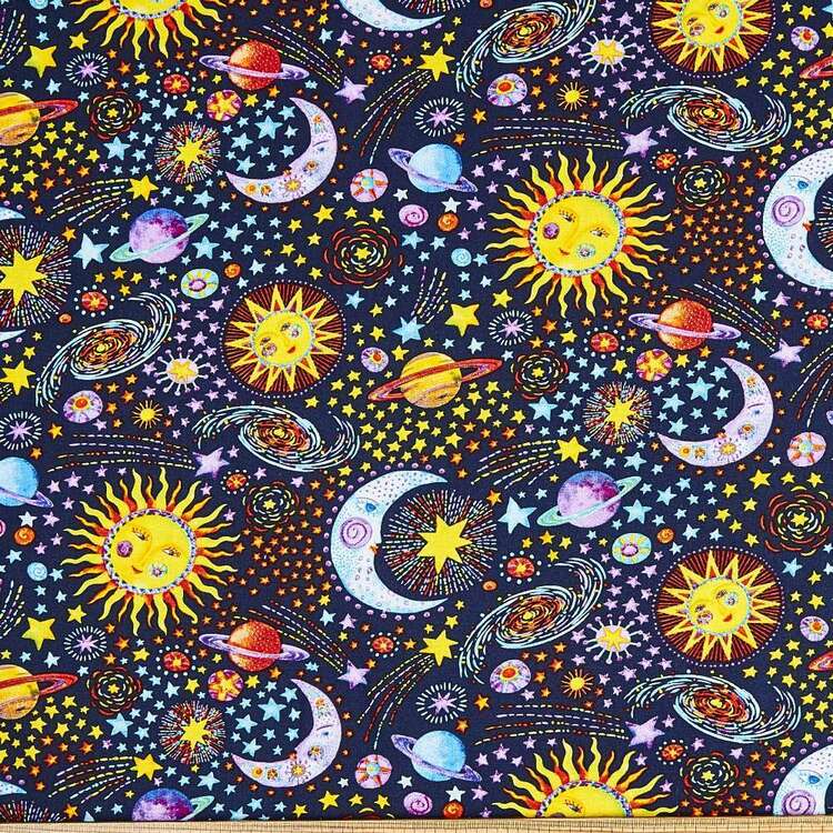 Sun & Moon Cotton Fabric Navy