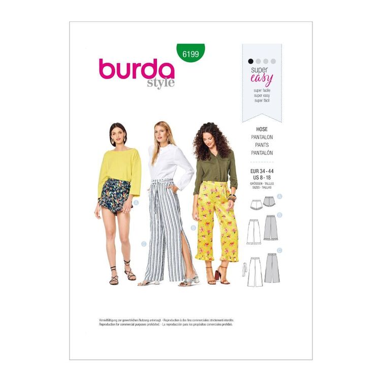 Burda Pattern 6199 Misses' Pull-on Pants & Shorts