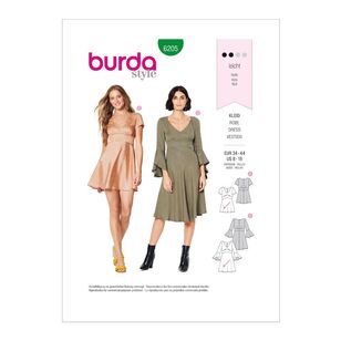 Burda Pattern 6205 Misses' Dresses With Empire Waistline 8 - 18