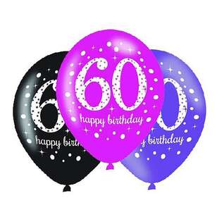 Amscan Pink Celebration 60th Latex Balloons 6 Pack Multicoloured 30 cm