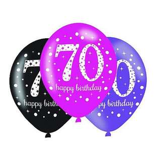 Amscan Pink Celebration 70th Latex Balloons 6 Pack Multicoloured 30 cm
