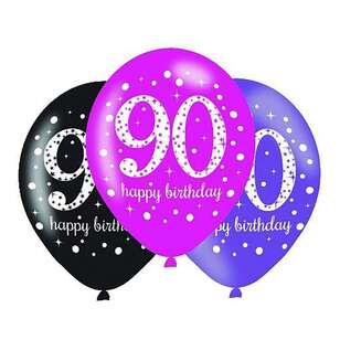 Amscan Pink Celebration 90th Latex Balloons 6 Pack Multicoloured 30 cm