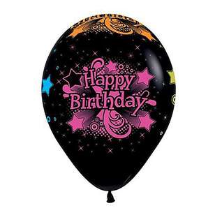Anagram Happy Birthday Fashion Latex Balloon 12 Pack Black & Neon 30 cm