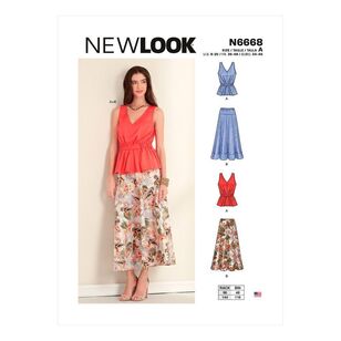 New Look Sewing Pattern N6668 Misses' Pull-Over V-Neck Sleeveless Top With Elastic Waist & Skirt 10 - 22