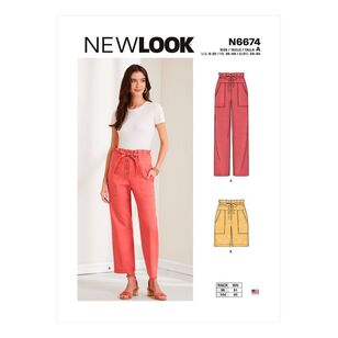 New Look Sewing Pattern N6674 Misses' Button Front Paper Bag Pants or Shorts 10 - 22