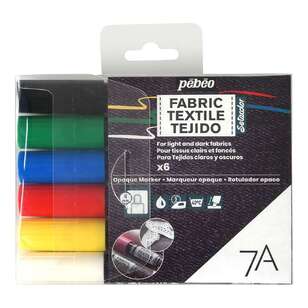 Pebeo 6 Pack 7A Opaque Fabric Marker Set Multicoloured