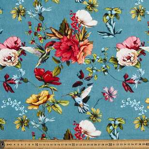 Bird Floral 150 cm Printed Cotton Canvas Teal & Multicoloured 150 cm