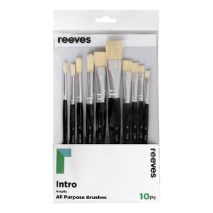 Reeves Intro Acrylic All Purpose Brushes 10 Pack Multicoloured