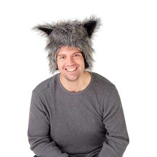 Spartys Plush Wolf Hood Grey One Size