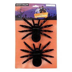 Spooky Hollow Flocked Spiders 2 Pack Black