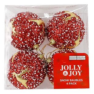 Jolly & Joy Reindeer In Snow Bauble 4 Pack White