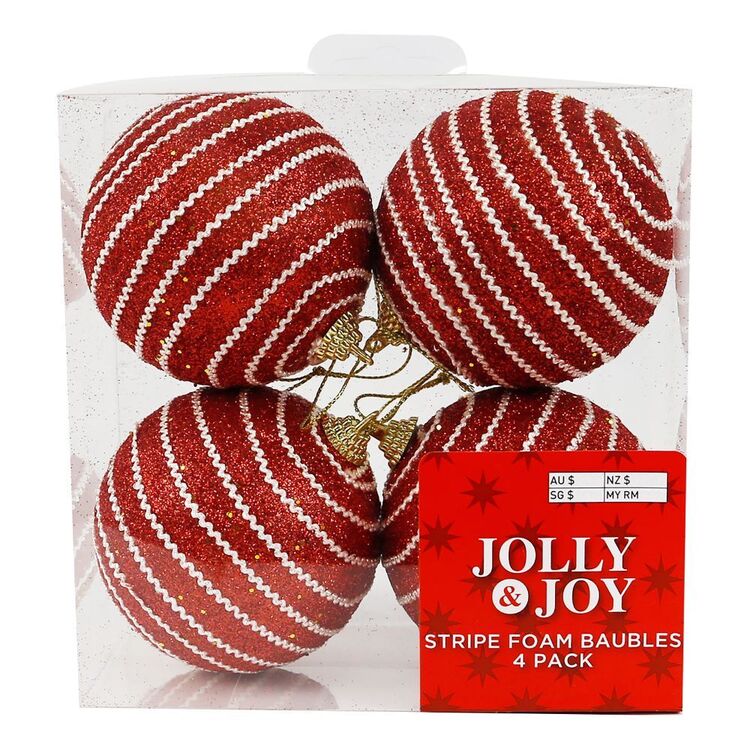 Pack of Four Red and White Baubles