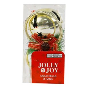 Jolly & Joy Jingle Bell With Bow 2 Pack Gold