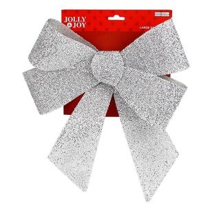 Jolly and Joy Large Christmas Bow Silver