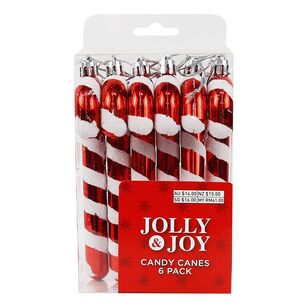 Jolly & Joy Candy Cane Decoration 6 Pack Red & White